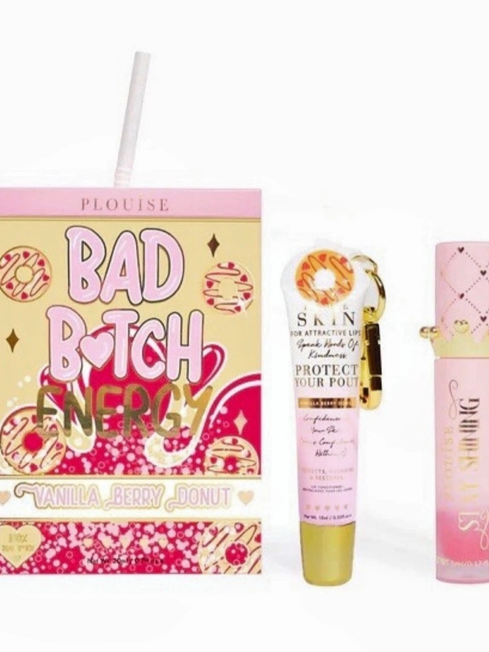 PLOUISE Bad B*tch Energy Vanilla Berry Donut Lip Set in Pink & Yellow NWT